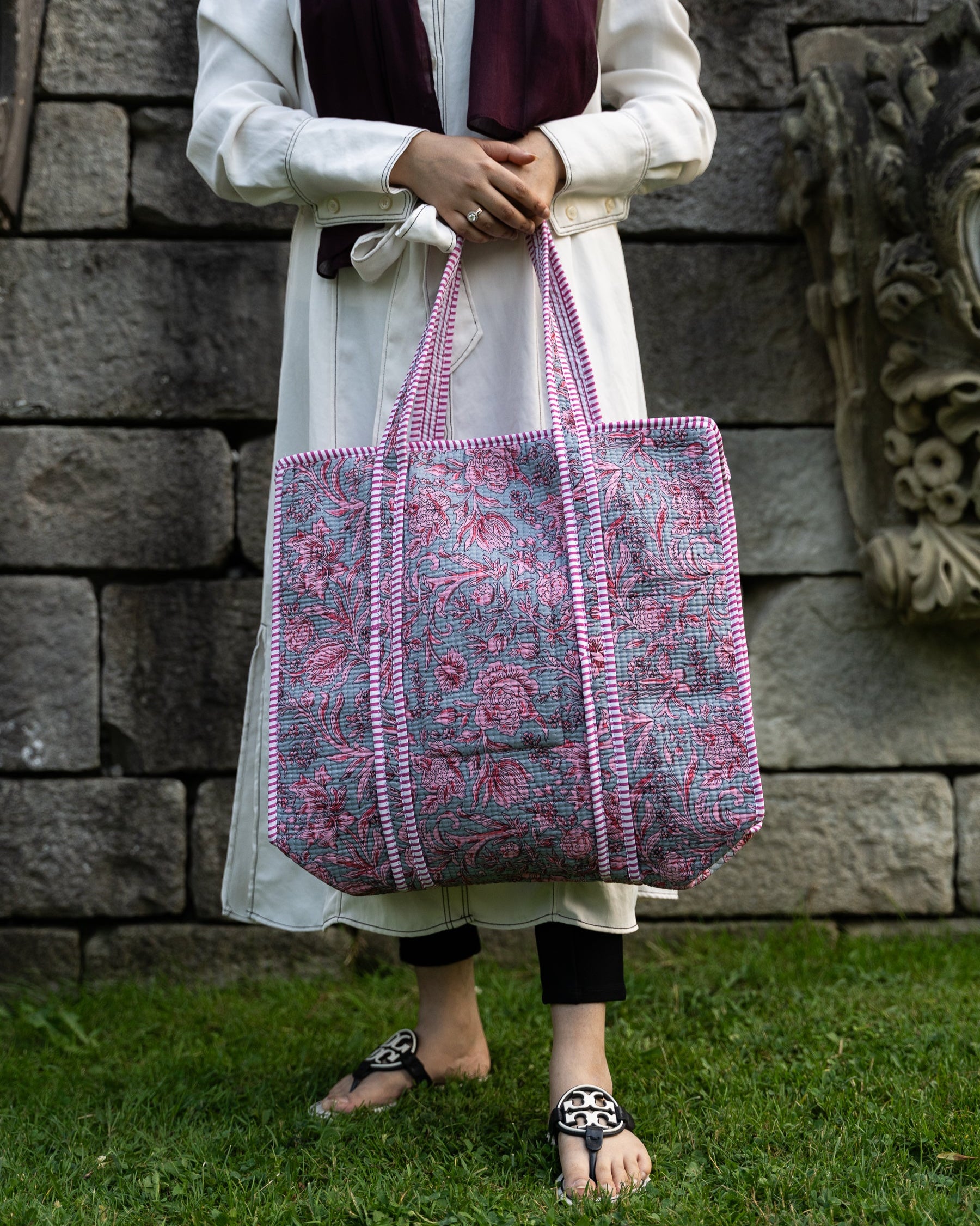 Pink Grey Tote Bag