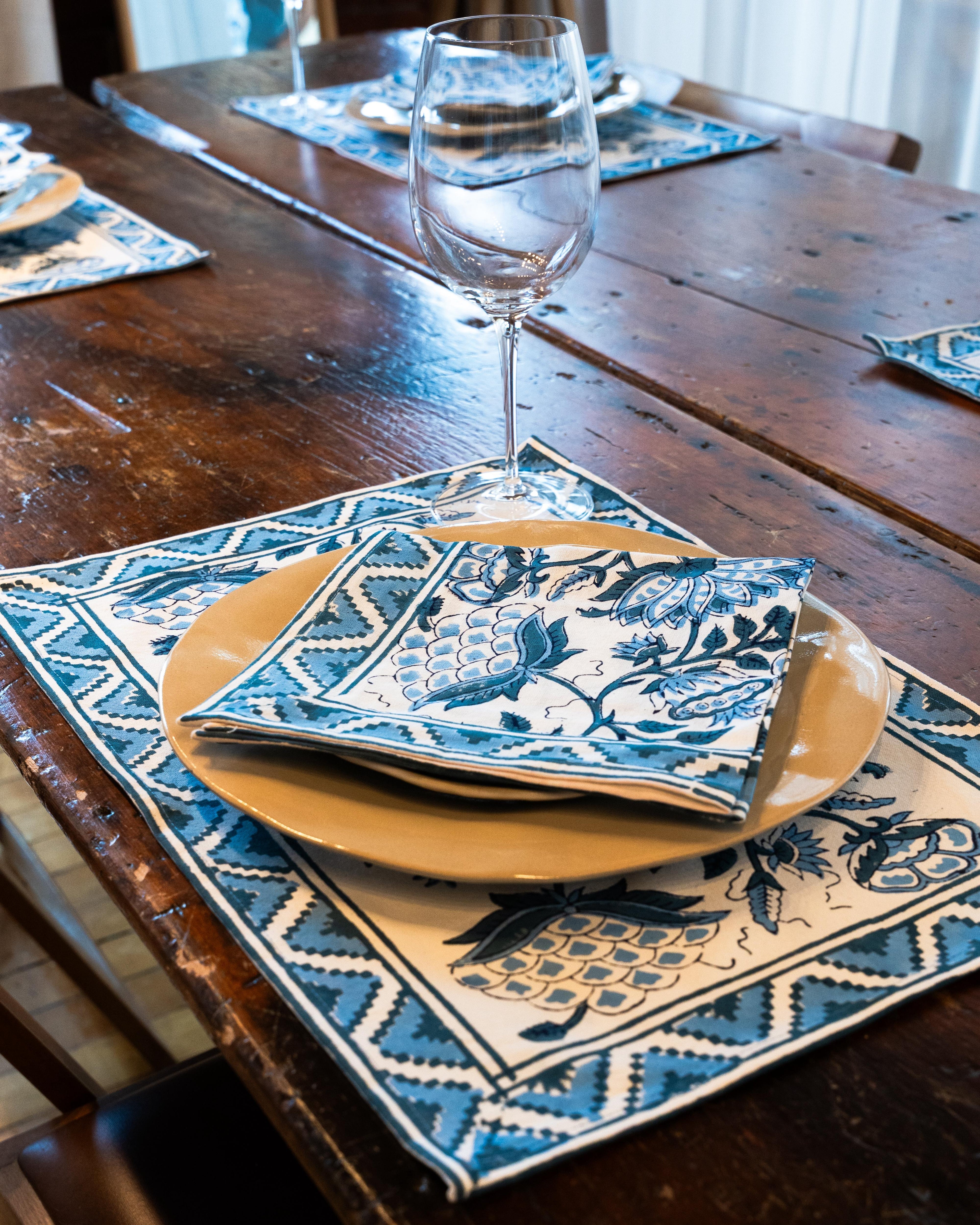 Blue Jaipur - Table Mats & Napkins Set (4 + 4)